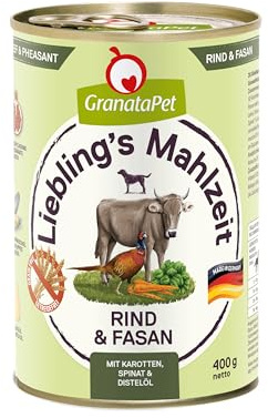 GranataPet Liebling's Mahlzeit Rind & Fasan, 6 x 400g, mit Karotten, Spinat | Alleinfuttermittel, Getreidefrei, Ohne Zuckerzusatz, Grünlippmuschel, Made in Germany
