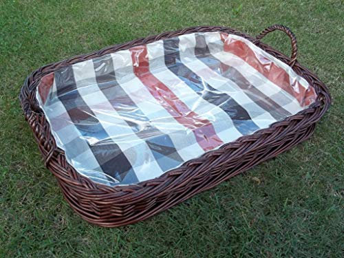 Tablett Plateau de service en osier avec doublure intérieure Env. 55 cm x 38 cm x 12 cm/8 cm
