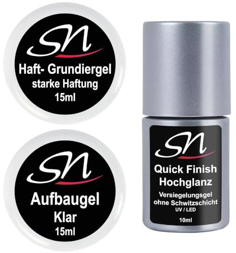 SN UV Gel Set Haftgel Grundiergel Aufbaugel klar Flex Quick Finish Versiegelungsgel ohne Schwitzschicht für Gelnägel
