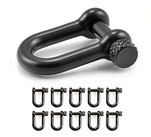 10er Set Schäkel aus Stahl, schwarz, mit hochwertigem Drehverschluss, für Paracord Armbänder, Kordeln etc., 26mm x 20mm (Größe S), U - Form - Marke Ganzoo