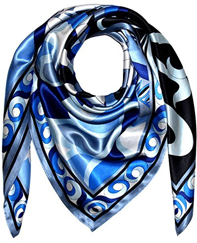 Lorenzo Cana Paño de seda de lujo elaborado paño impreso 100% seda 90 cm x 90 cm colores azul armónico bufanda de las señoras 89156, azul, 90 cm x 90 cm
