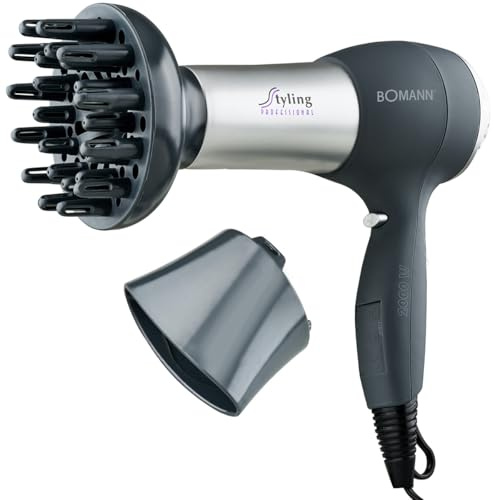 Bomann® Haartrockner mit Diffusor & Formdüse | Hair Dryer mit Cool Shot für glänzendes Haar | Haarfön mit 3 Leistungsstufen und 2 Gebläsestufen | 2000 Watt | HTD 889 CB