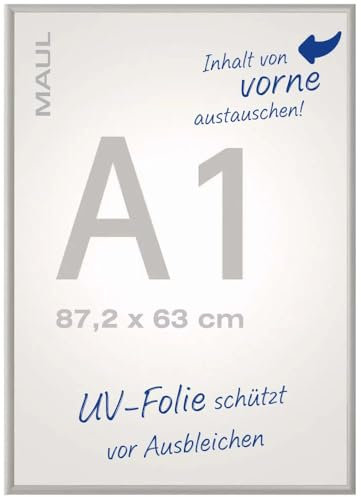 MAUL Klapprahmen MAULstandard A1 | Bilderrahmen für Poster, Werbemittel & Fotos | Robuster Bilderrahmen A1 mit 25mm Aluminiumprofil | Montage in Hoch- und Querformat möglich | Silber