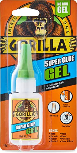 Gorilla Super Glue Gel, 15g – All Purpose, Fast Setting, No-Run Formula with Anti-Clog Cap | Ideal for Metal, Ceramics, Leather & More