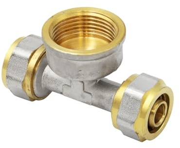 Pipetec Schraubfitting T Stück 16x2 mm 3/4 Zoll Innengewinde für Mehrschicht-Verbundrohr, DVGW, UBA-konform, bis max.100°C