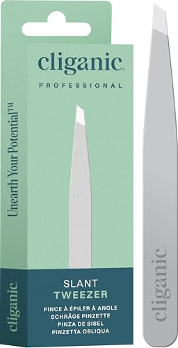Cliganic Pinzette per sopracciglia professionali con punta inclinata (argento) - Precisione per uomo e donna, in acciaio inossidabile, ideali per rimuovere i peli del viso e del mento