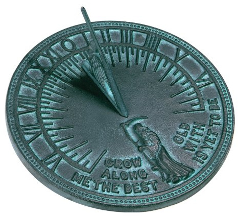 Rome 2550 Father Time Sundial, Cast Iron with Verdigris Finish, 11.5-Inch Diameter