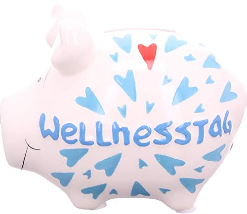 KCG Sparschwein Wellnesstag Spardose aus Keramik mit Gummi-Verschluss Kleinschwein 12,5 x 9 x 9 cm