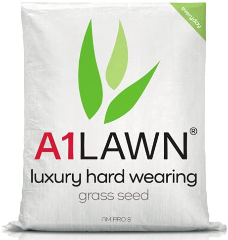 A1 Lawn, AM Pro 8 Luxury Hard Wearing Grass Seed - Fast Growing, Pet & Child Friendly, DEFRA Approved, 15kg