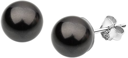 Nenalina Ohrstecker 925 Silber Damen Ohrringe mit Glas Perlen 8 mm Schwarz