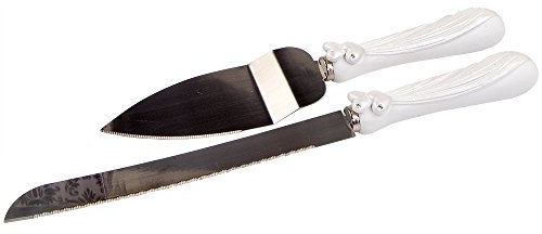 Mopec Cuchillo y Pala para Tarta con decoración en Forma de Corazones, Pack de 1 Juego, Resina, Blanco, 3.00x13.50x35.00 cm