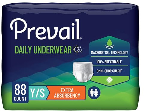 Prevail Daily Protective Underwear - Unisex Adult Incontinence Underwear - Disposable Adult Diaper for Men & Women - Maximum Absorbency - Small - 88 Count (4 packs of 22)