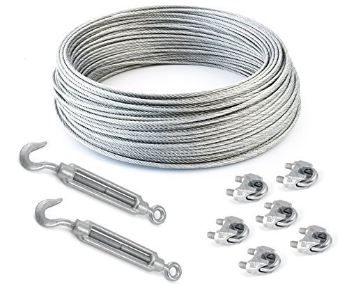 5m DRAHTSEIL SET 3mm 6x7+FC + 6 x SEILKLEMMEN 3mm DIN 741 + 2 x SPANNSCHLOSS M5 HAKEN - ÖSE verzinkt Stahlseil Forstseil Windenseil Seil Draht Stahl Drahtseilklemmen Drahtseil Drahtseilklemme Klemme Anschlagseil Spannschlösser Spannschloß Seilspanner Spanner