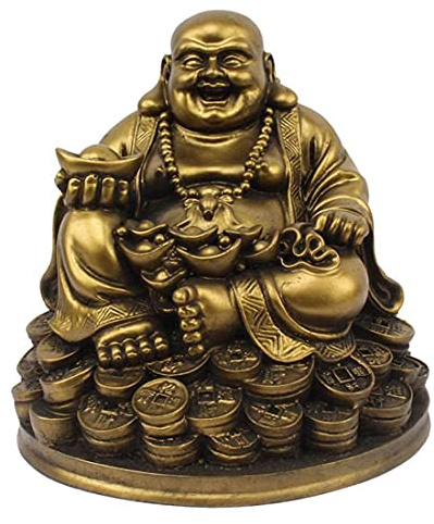Petrichor Laughing Buddha Statue Carrying Golden Ingot for Home Decoration Feng Shui Good Luck & Happiness (5 inch, Polyresin)