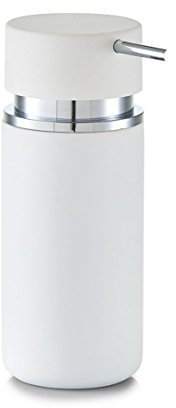 Zeller 18573 Rubber – Dispensador de jabón, de cerámica, 6,6 x 6,6 x 16 cm, cerámica, Blanco, 6.6 x 16 x 6.6 cm