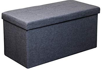 HomeHarmony Folding Storage Ottoman Seat, Stool, Toy Storage Box Linen Look (Grey Large)