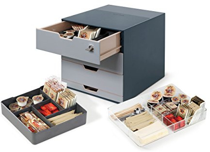 Durable 338558 Caja para café COFFEE POINT BOX para organizar cápsulas de café, sobres de azúcar,cucharillas, servilletas, bolsas de té y mucho más, antracita