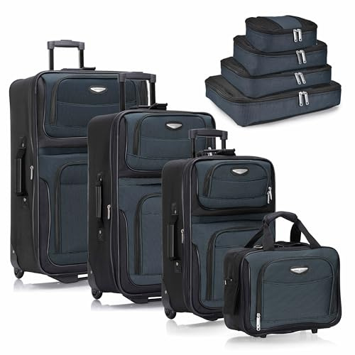 Travel Select Amsterdam Expandable Rolling Upright Luggage, Navy, 8-Piece Set (15/21/25/29/Packing Cubes)