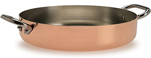 Pentole Agnelli ALCU106PI28 Casseruola Bassa in Rame con 2 Maniglie in acciaio, Rame stagnato con fondo per induzione, 28 cm