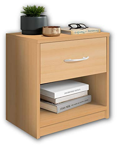 Stella Trading PEPE Nachttisch in Buche Optik - Schlichter Nachtschrank mit einer Schublade passend zu jedem Bett & Schlafzimmer - 39 x 41 x 28 cm (B/H/T)