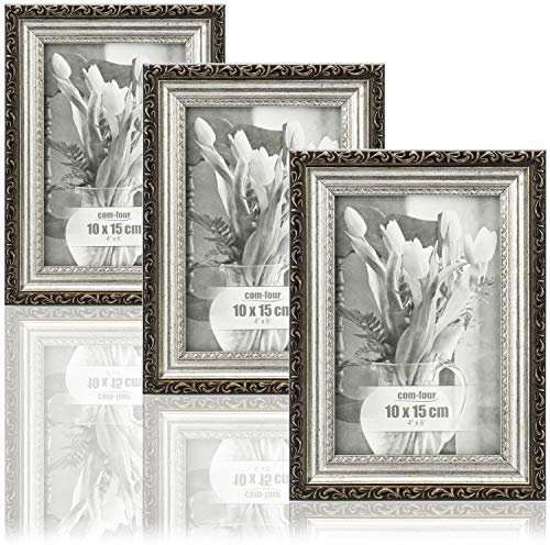 com-four® 3x Bilderrahmen 10 x 15 cm für die schönsten Fotos - Stilvoller Fotorahmen - Rahmen für Lieblingsbilder und Schnappschüsse - shabby chic Antik-Look
