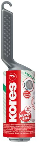 Kores - Rouleau Anti-Peluches pour Le Textile, Les Vêtements, l'Ameublement et Les Tapis, Élimine Les Peluches, Les Poils d'animaux, la Poussière et Les Miettes, Paquet de 1 Rouleau x 80 Feuilles