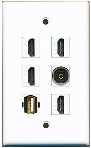 RiteAV Toslink-Wandplatte, 4 HDMI-Anschlüsse, 1 USB-Anschluss, A-A, 1 Port