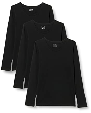 Berydale Maglietta a maniche lunghe con scollo rotondo in 100% cotone, Donna, Nero (confezione da 3), M