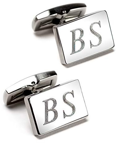 Manschettenknöpfe mit Gravur | Edelstahl | persönlichen Text gravieren lassen | eckig | Schmuck für Herren | aus Berlin (eckig Initialen)