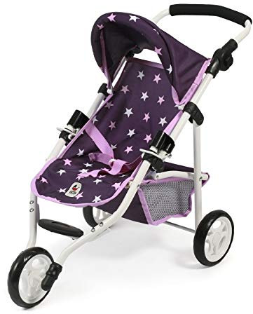 Bayer Chic 2000 - Puppenbuggy Lola, Jogging-Buggy, Puppenjogger, Puppenwagen, Stars lila, 70 x 33 x 62 cm