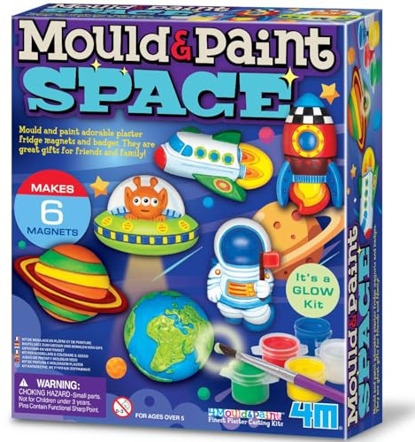 4M Mould & Paint Space Kit, Glow in the Dark, Make 6 Magnets or Badges