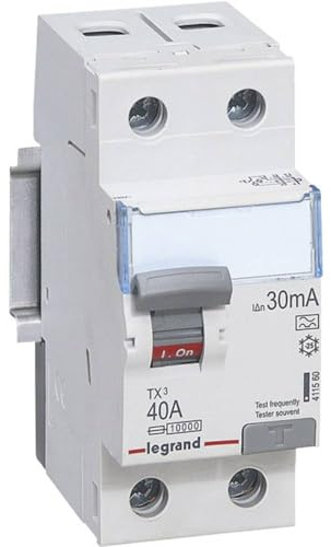 LEGRAND, TX3 Fehlerstromschutzschalter, Typ A, 2-polig, 40 A, 30 mA, 230 VAC, unverzögert, Schaltstellungsanzeige, nach VDE 0664-10, EN 61008-1, 411560