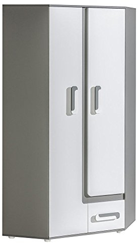 Furniture24 Eckkleiderschrank Apetito AP2 Schrank 2 Türiger Drehtürenschrank mit 1 Kleiderstange 3 Einlegeboden 1 Schublade Eckschrank Jugendzimmer Kinderzimmer