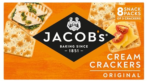JACOB'S Cream Cracker Multipack 8 Snack Packs, 185 g (Pack of 1) | Delicious Salted Vegetarian Flavour, Crispy & Crunchy, Perfect for Sharing, Healthy Snacking Option