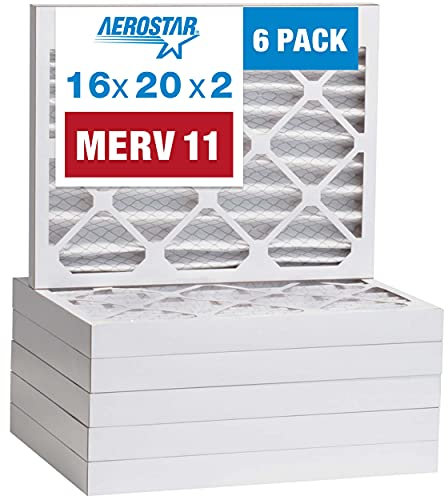 Aerostar 16x20x2 MERV 11 Pleated Air Filter, AC Furnace Air Filter, 6 Pack (Actual Size: 15 1/2x19 1/2x1 3/4)