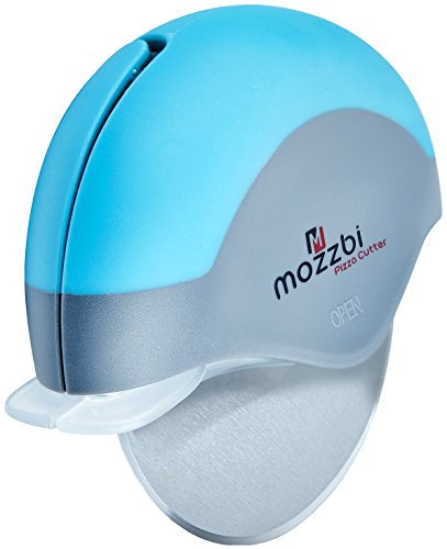 Pizza Cutter Wheel, Stainless Steel with Integrated Blade Guard in Blue, Lime and Red from Mozzbi