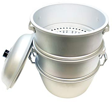 Thunder Group ALST010 Steamer Set, 17 Dia. x 21-1/2H, 3/8 Perforations, Handles Built in All Sides of compartments, Includes: 2 Perforated Stacks, 1 Bottom & 1 Cover