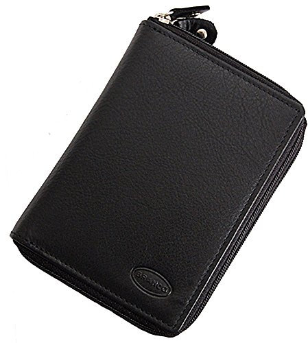 GoBago Branco funktionale Leder Damen Reißverschluss Geldbörse Geldbeutel Portemonnaie (Schwarz)