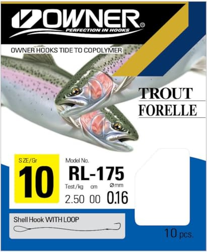 Owner Forelle RL-175 Angelhaken blau 200cm - 10 Forellenhaken, Gr./Durchmesser/Tragkraft:Gr. 10/3.7kg / 0.20mm