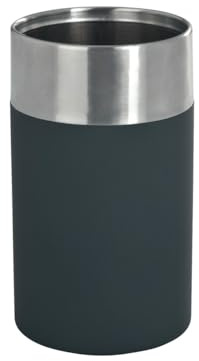 WENKO Zahnputzbecher Creta, Zahnbürstenhalter aus schwarzem Kunststoff mit griffiger Soft-Touch Beschichtung, kombiniert mit satiniertem, rostfreiem Edelstahl, ideal für Bad & Gäste-WC, Ø 7,3 x 11 cm, 11.1 x 7 x 7 cm