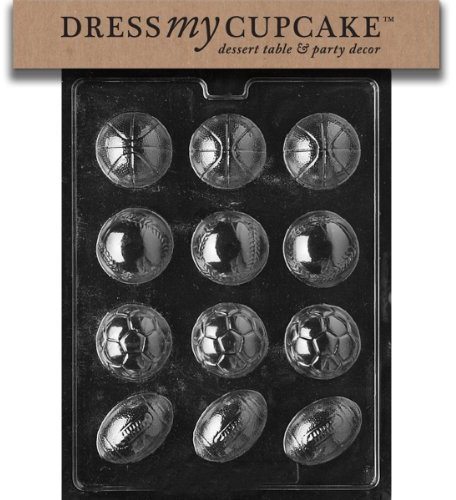 Dress My Cupcake Chocolate Candy Mold, Ball Assorted Baseball/Soccer/Football, Sports