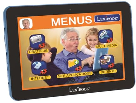 LEXIBOOK Tablet Serentity tablette 8'' Avec Applications, Internet, Cloud, appareil Photo, Loisirs, Communication, Interface Simple, traducteur, Wi-Fi, Adaptateur secteur, Noire/Bleu, MFC410FR