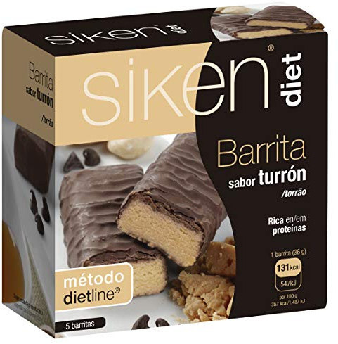 Siken Diet - Barrita Sabor Turrón Rica en Proteínas, 5 uds | Fuente de Fibra, Control de Peso, Rica en Proteínas, Sabor Turrón, Snack para Picar, Formato Individual, 5 uds, 180 g
