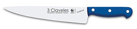 3 Claveles Cuchillo Cocinero Uniblock de 25 cm, Acero Inoxidable, Azul, 44.5x6x2 cm