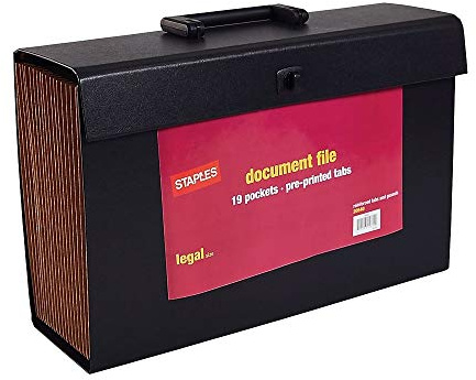 Staples Expanding File with A‑Z Index, Legal Size, 19‑Pocket Accordion Organizer, Durable Black Construction