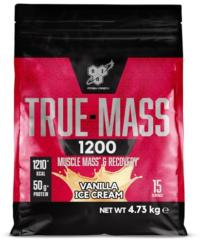 BSN True Mass 1200, protéines en poudre, gain de masse avec isolat de whey et glucides, gain de poids et de muscle et récupération Post Workout, goût Glace à la vanille, 15 portions, 4,8 kg