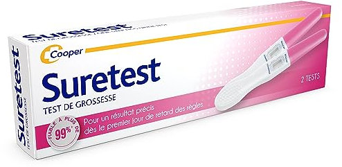SURETEST - Test de grossesse - Pour un résultat précis dès le premier jour de retard des règles - Autotest - Boîte de 2 tests