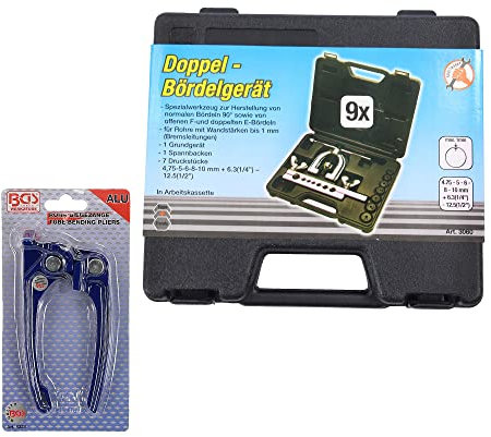 BGS Rohr Biegezange + Doppel Bördelgerät Set 1 Bremsleitung Biegen Schneider Rohr-Biegezange Doppel-Bördelgerät Rohrschneider Bremsen Biege Gerät Rohrbiegezange Biegewerkezug Bremseninstandsetzung 2 t