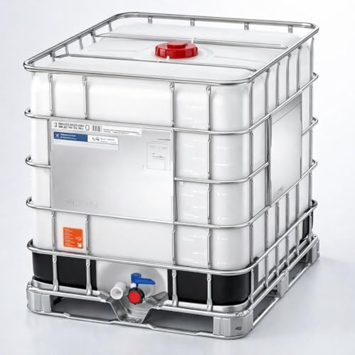 HELGUEFER – Depósito 1000 litros | Contenedor para Líquidos IBC Reforzado Homologado ADR | Polietileno Alta Densidad + Jaula | Palet Metálico |
