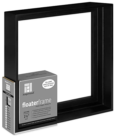 Ampersand Art Supply Floaterframe | 12x12 | 1 1/2 Depth | Thin Style | Hardwood Floating Frame in Black Finish for Canvas, Wood Panels & Artwork